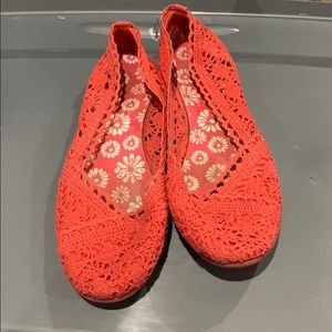 Pink lace flats